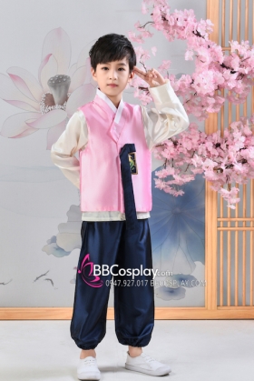 Hanbok Bé Trai Áo Hồng Quần Xanh