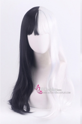Tóc Giả Dài Nữa Trắng Đen Đuôi Gợn Sóng