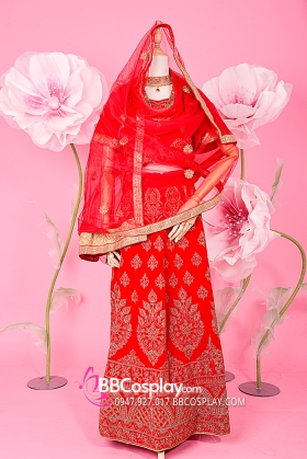 Trang Phục Lahanga Đỏ Ấn Độ Cho Cô Dâu