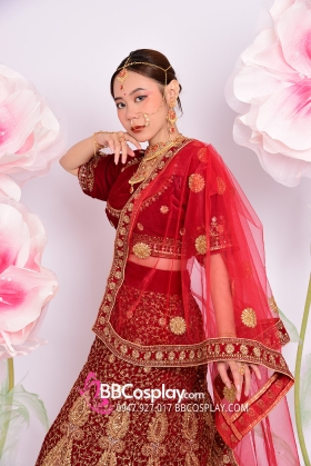 Trang Phục Lehanga Đỏ Gạch Cháy