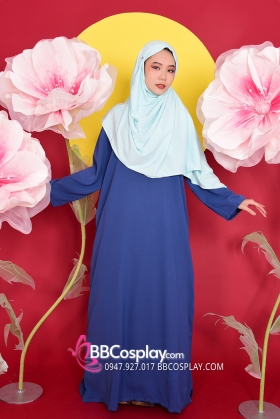 Trùm Đầu Hijab Màu Xanh Min Cho Phụ Nữ Á Đông