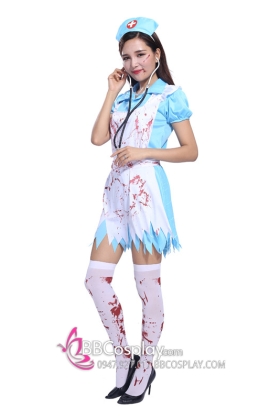 Váy Y Tá Ma Xanh Blue Halloween Vải Thun