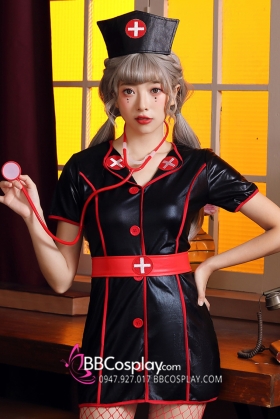 Váy Hoá Trang Nhân Vật Y Tá Halloween Đen Viền Đỏ