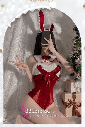 Bộ Bunny Noel Cúp Ngực Viền Lông Kèm Tai Thỏ