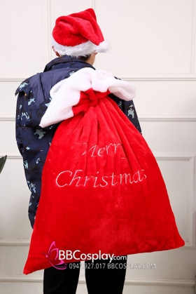 Túi Quà Ông Già Noel Nhung Mềm Mịn Siêu To Size 90*60Cm