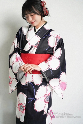 Áo Yukata Nền Đen Phối Hoa Tặng Kèm Thắt Lưng