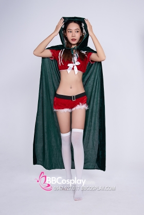 Áo Choàng Xanh Nhung Có Nón