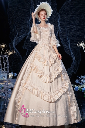 Đầm Tiểu Thư Trắng Vintage Xếp Tầng Quý Phái