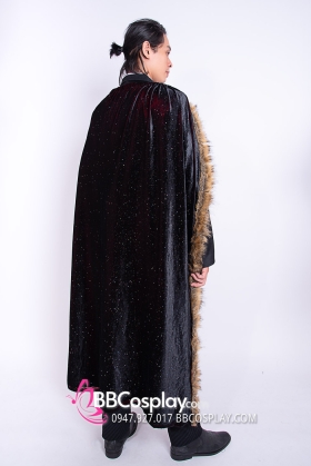 Áo Choàng Viền Lông Xám Nền Đen Ánh Kim