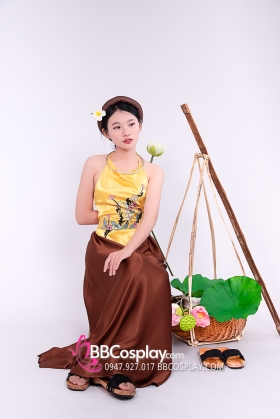 Bộ Yếm Tiểu Thơ Vàng Váy Đen Có Thêu