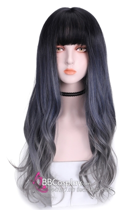 Tóc Giả Nữ Ombre Khói Dài Xoăn Mái Ngang