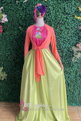 Trang Phục Tứ Thân Cam Yếm Hồng Sen Váy Xanh Chuối