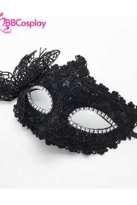 Mặt Nạ Nửa Mặt Ren Bướm Đen Huyền Bí