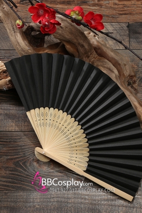 Quạt Xếp Giấy Đen Trơn