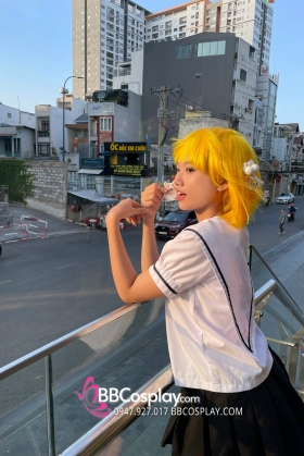 Tóc Giả Vàng Chanh Ngắn Ngang Vai Mái Ngang - Ảnh Thật