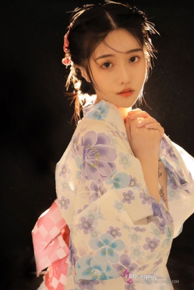 Áo Yukata Hoa Tím Murasaki Tặng Kèm Thắt Lưng