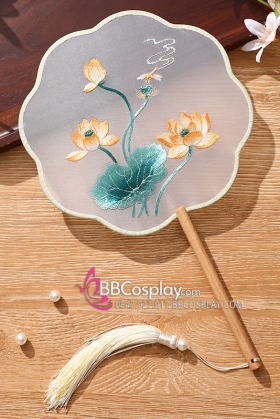 Quạt Hoa Thêu Kim Liên Đoá