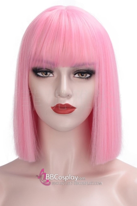 Tóc Giả Hồng Mái Ngang Tóc Ngắn Ngang Vai