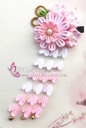 Kanzashi Nhật Bản Màu Hồng Trắng Pastel- Lớn