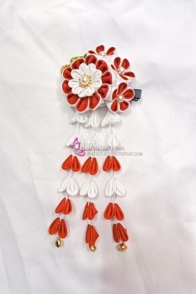 Kanzashi Nhật Bản Đỏ Trắng Cơ Bản - Lớn