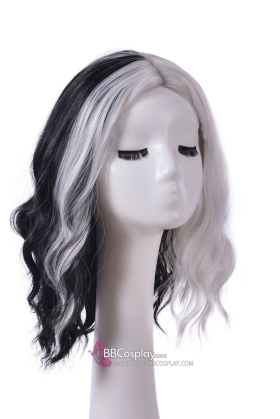 Tóc Giả Ngắn Xoăn Nhẹ Chẻ Ngôi 2 Màu Đen Trắng