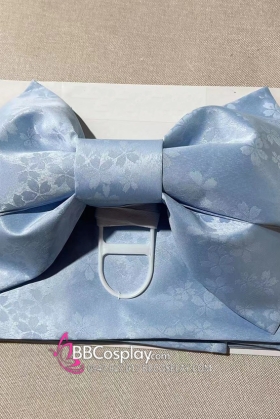 Đai Lưng Kimono Nhật Nơ Xanh Dương Nhạt Hoạ Tiết Hoa Anh Đào Chìm
