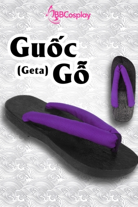 Guốc Gỗ Geta Bản Gỗ Nâu Đế Thấp Quai Quai Tím Các Mẫu