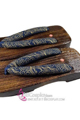 Guốc Gỗ Geta Bản Gỗ Quai Xanh Vân Mây Nhũ Vàng