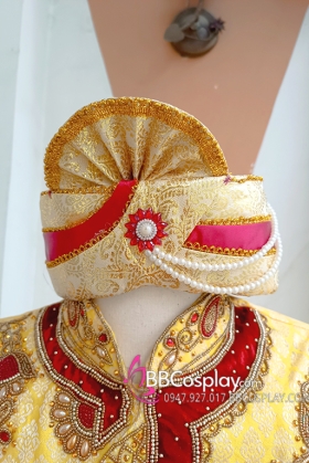 Nón Ấn Độ Vàng Đỏ Loại Gấm Nhũ Vàng Đính Đá