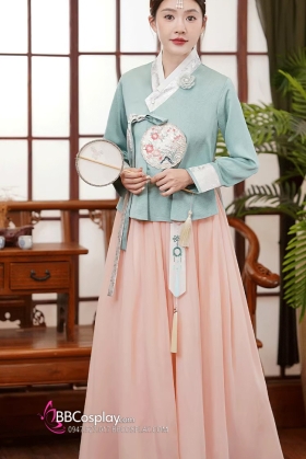 Hanbok Cao Cấp Chuẩn Hàn Chất Lụa Mềm Xanh Mint