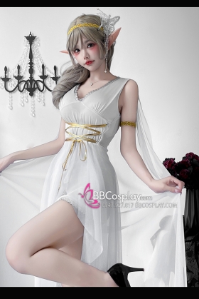 Trang Phục Nữ Thần Hy Lạp Trắng Viền Vàng