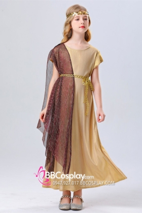 Đồ Nữ Thần Hy Lạp Bé Gái - Màu Vàng Choàng Nhũ Đen