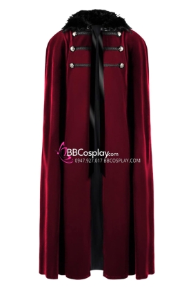 Áo Choàng Hoàng Tử Màu Đỏ Đô Viền Lông