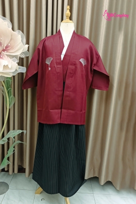 Kimono Nam Phong Cách Samurai - Áo Đỏ Váy Đen Sọc