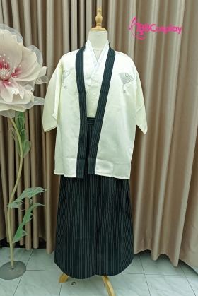 Kimono Nam Phong Cách Samurai - Áo Kem Váy Sọc