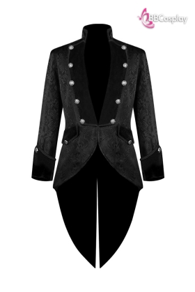 Áo Vest Châu Âu Đuôi Tôm Đen Vải Gấm Xốp Viền Cổ Nhung