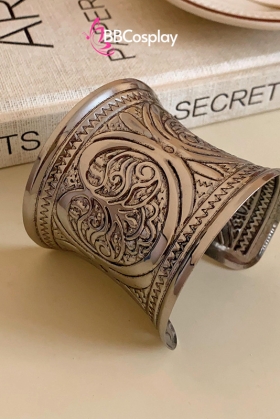 Phụ Kiện Hy Lạp - Ai Cập - Vòng Tay Bản Lớn Ống Đồng Hoa Văn Cây Cổ Thụ - Màu Bạc