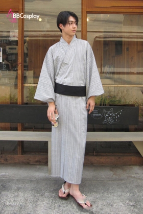 Nagagi Xám Sọc Trắng - Yukata Nam Xám Sọc