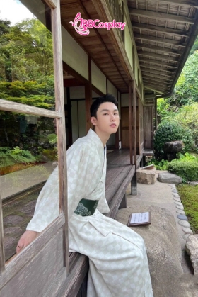 Nagagi Trắng Caro Màu Be - Yukata Nam Trắng Caro Màu Be