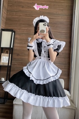 Trang Phục Nàng Hầu Nhật Đen Tạp Dề Trắng Cổ Áo Lá Sen