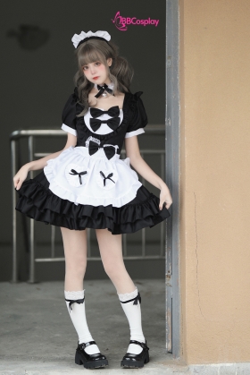 Đồ Nàng Hầu Maid Đen Tạp Dề Trắng Kèm Nhiều Nơ