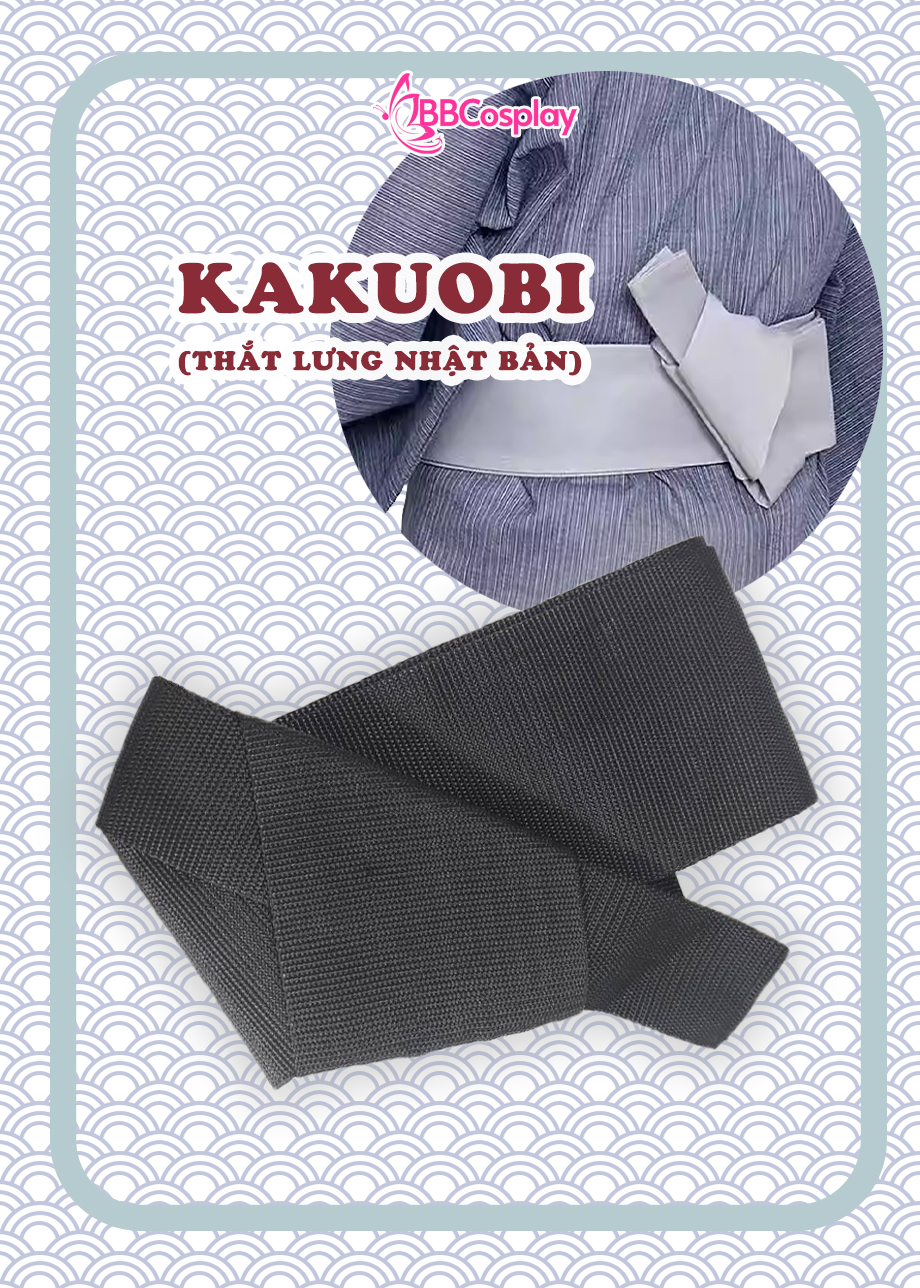 Đai Lưng Kimono Nam Màu Đen Trơn - Kakuobi