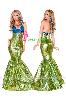 Trang Phục Nàng Tiên Cá Áo Sò Xanh Đuôi Xanh Lá