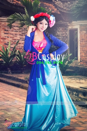 Trang Phục Cô Cám - Tứ Thân Xanh Yếm Hồng Thêu Hoa