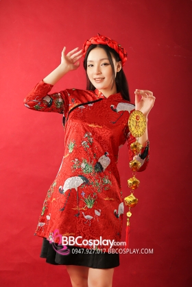 Áo Dài Đỏ Chim Hạc -  Áo Dài Cách Điệu