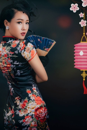 Sườn Xám Thượng Hải Đen Dài