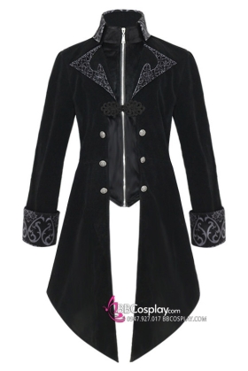 Vest Tuxedo Nhung Đen Gothic Phong Cách Steampunk Đuôi Én