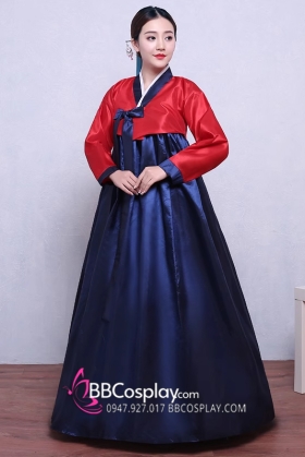 Hanbok Hàn Quốc Áo Đỏ Váy Xanh Giá Rẻ Vải Taffa