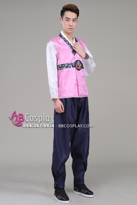 Trang Phục Hanbok Nam Hàn Quốc Gấm Hồng Quần Xanh