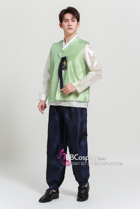 Đồ Hanbok Nam Áo Xanh Mạ Quần Xanh